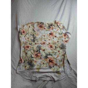 Ember Shirt Top Womens Large White Floral Short Sleeve Scoop Neck Casual Stretch